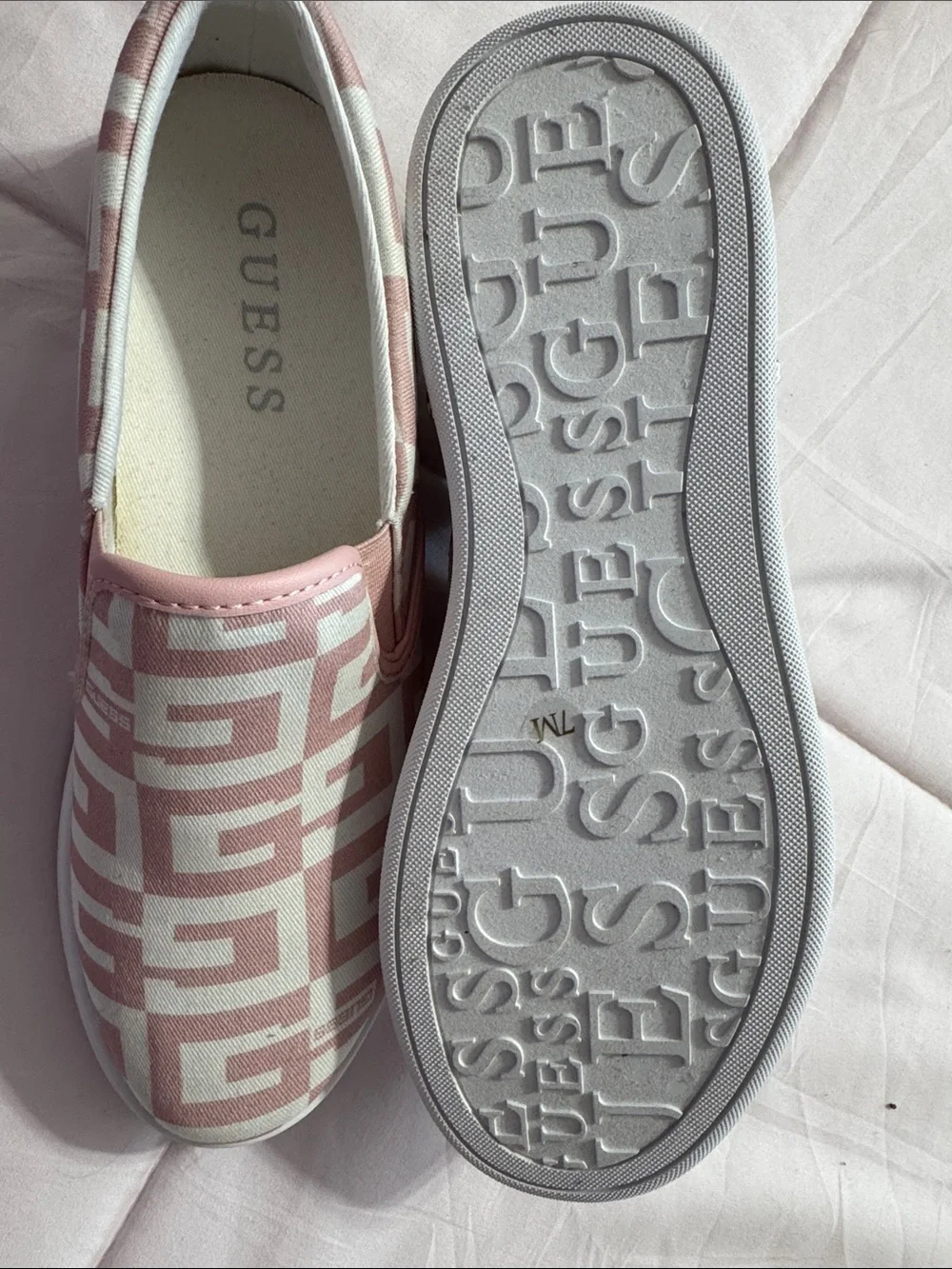 Guess Pink and White Slip-On Logo-Print Sneakers